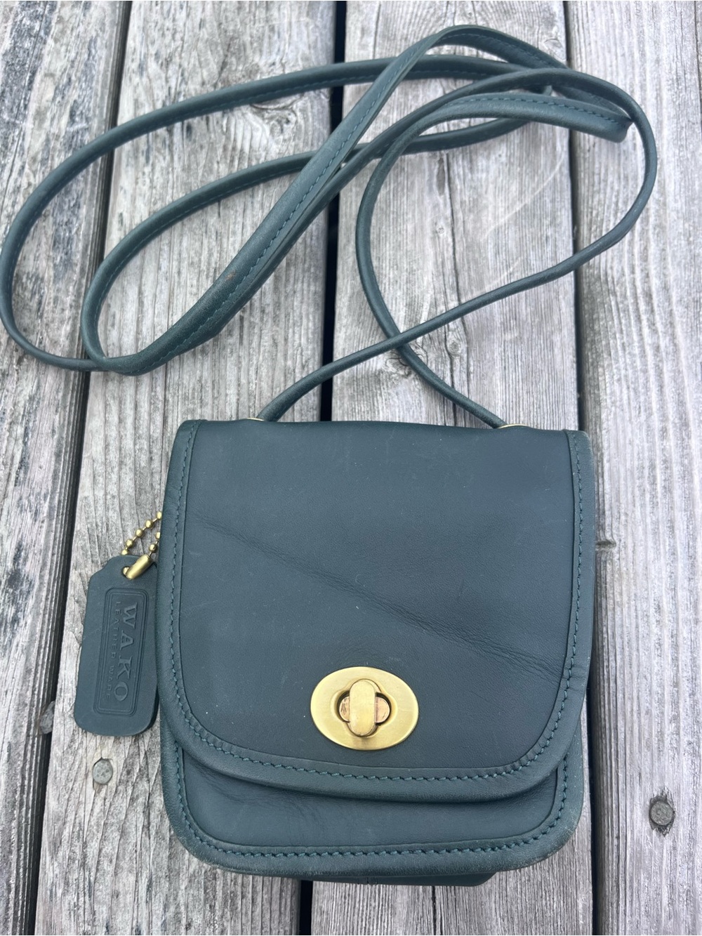 Vintage 80s WAKO Leather Work Dark green Mini Crossbody Bag